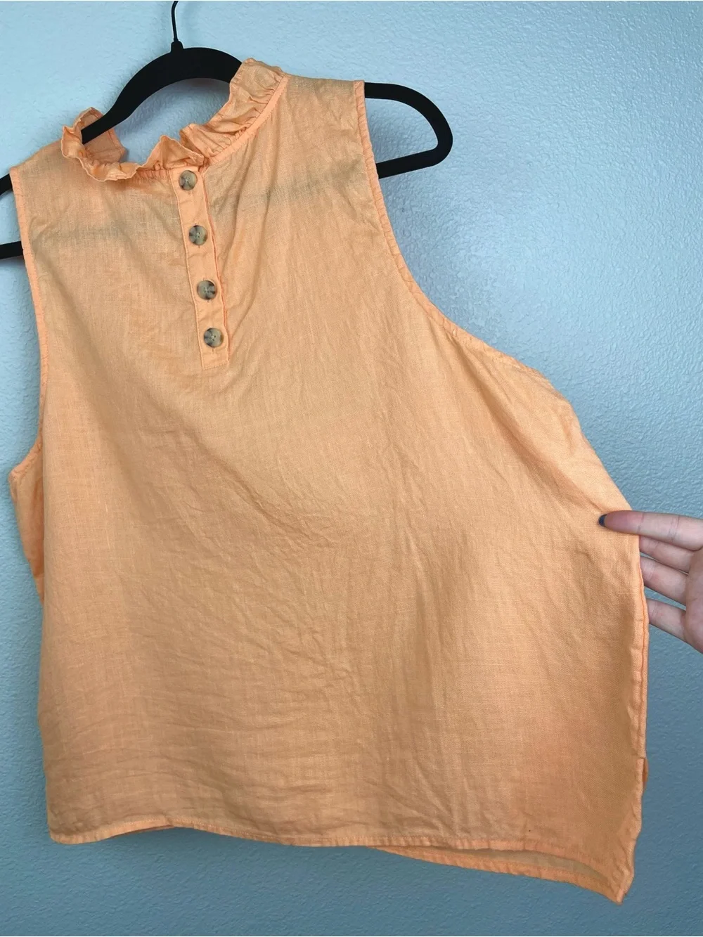 J.Crew Women's XL Fleur Top 100% Linen Ruffle Collar Orange Creamsicle Tank